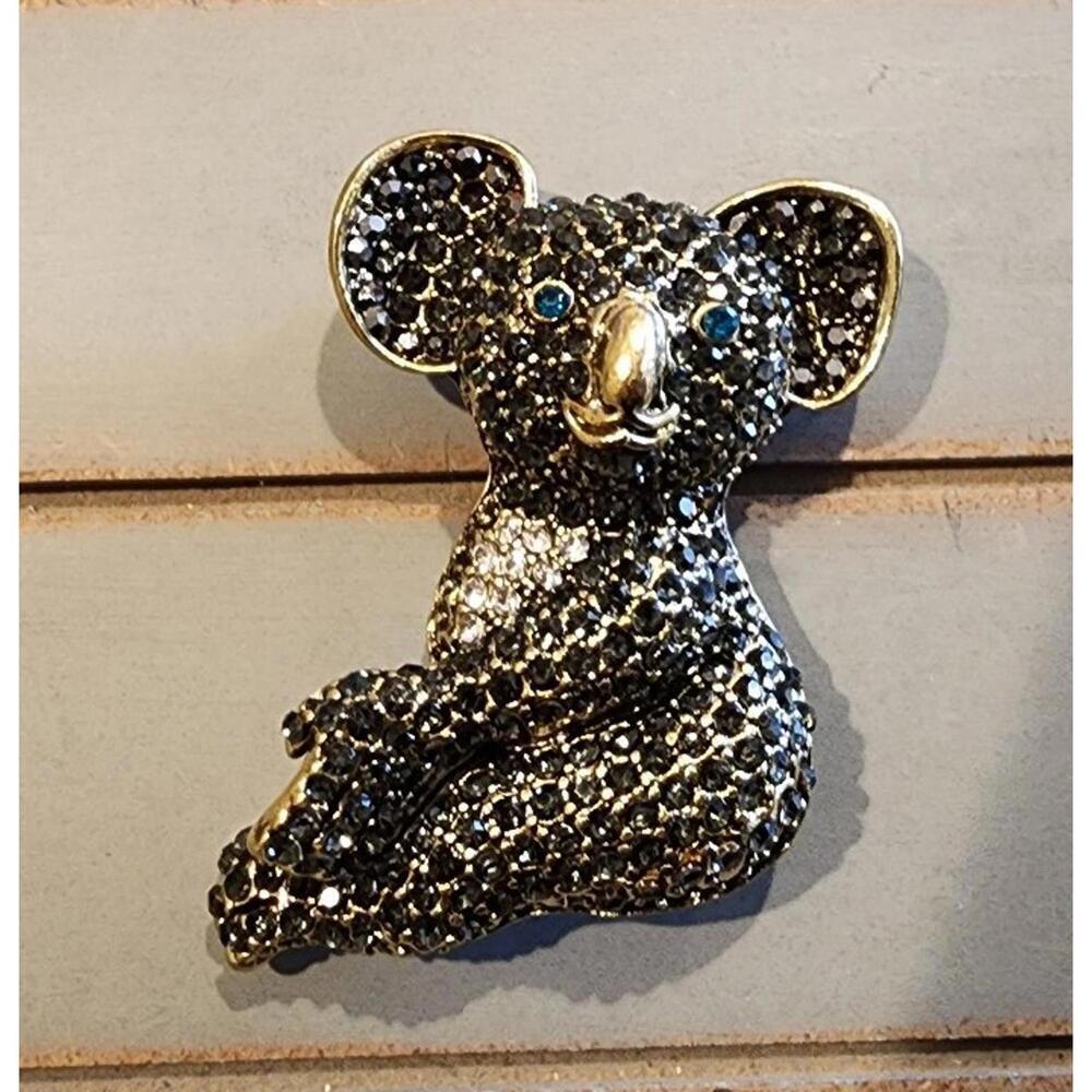 Black gold rhinestone koala pin brooch